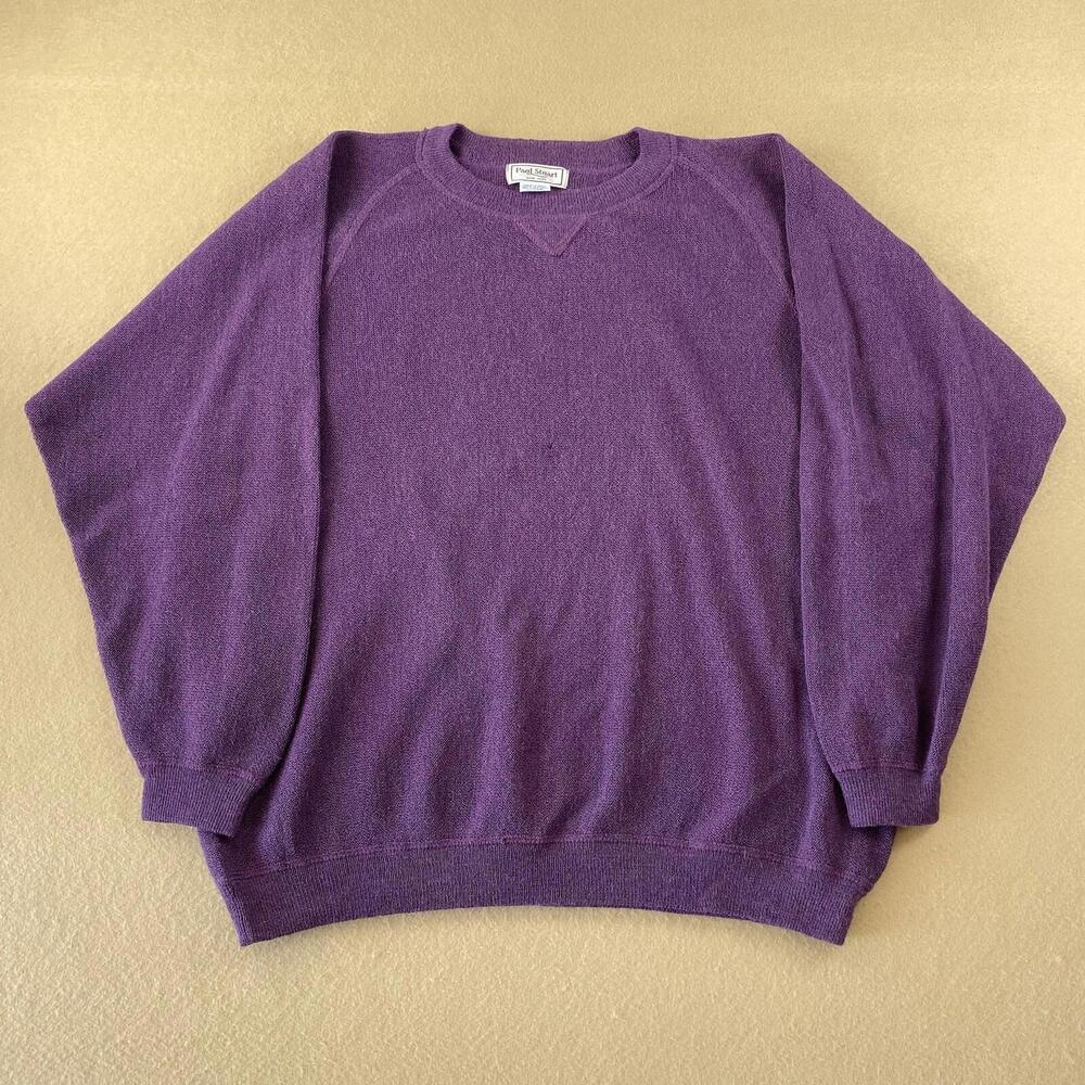 Paul Stuart Sweater 100% Alpaca Wool Men's XL Purple Luxury Pullover Relaxed Fit